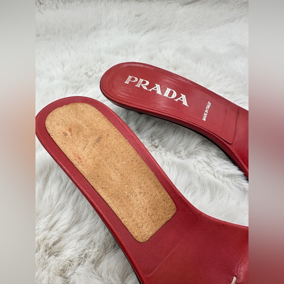Vintage Prada Kitten Heels Mules Y2K size 39.5 9.5 red white leather‎ - Picture 6 of 10